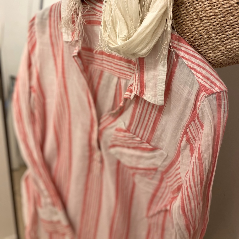 Linen, Red & White Blouse